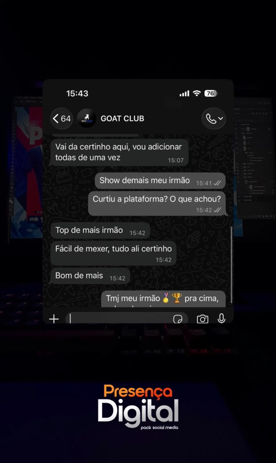 Depoimento de cliente do pack