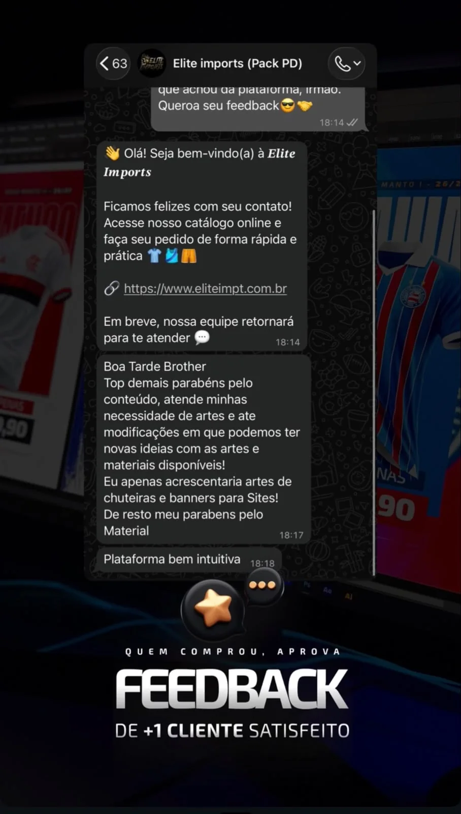 Depoimento de cliente do pack